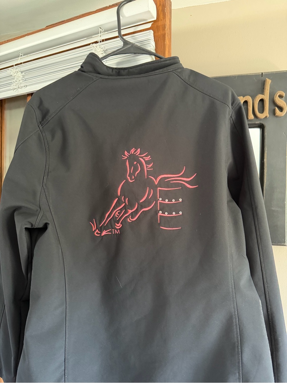 Port Authority Black Jacket with Pink Horse Graphic